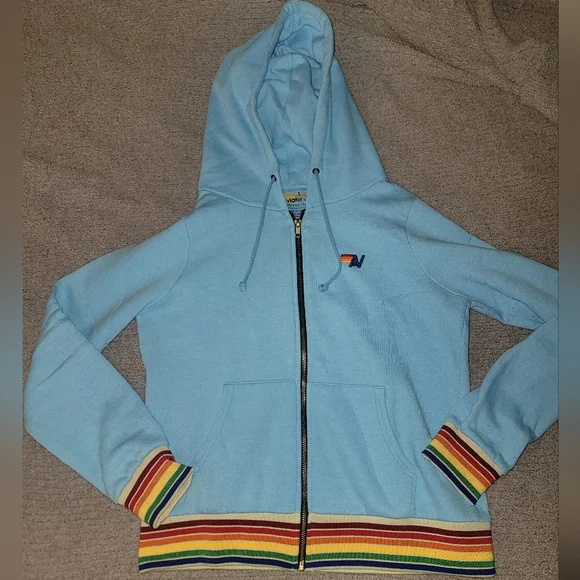Like New Aviator Nation Blue Hoodie with Rainbow Zip Up - Picture 2 of 8